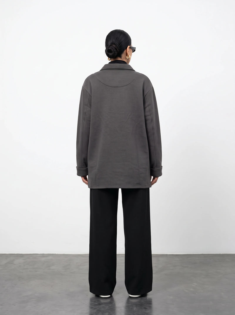 Grey Oversized Fleece Shirt Jacket | Montivo Pakistan