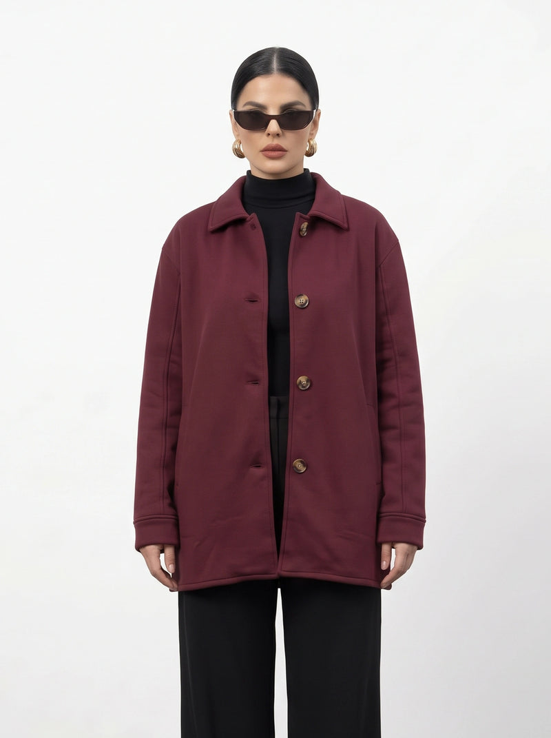 Burgundy Oversized Fleece Shirt Jacket | Montivo Pakistan