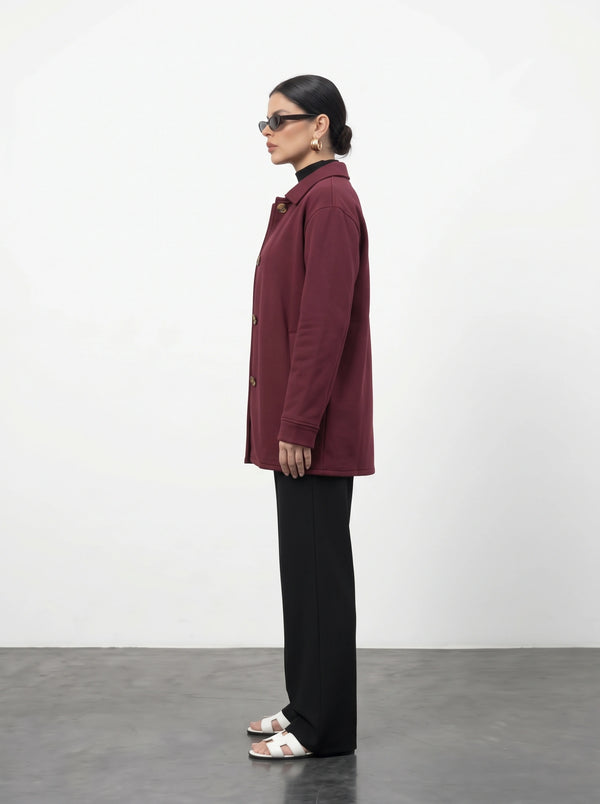 Burgundy Oversized Fleece Shirt Jacket | Montivo Pakistan