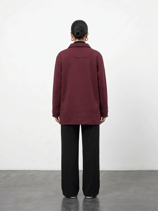 Burgundy Oversized Fleece Shirt Jacket | Montivo Pakistan
