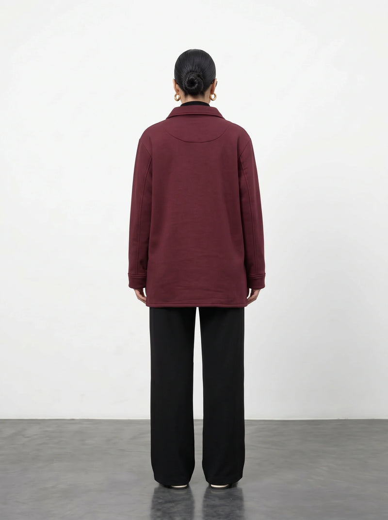 Burgundy Oversized Fleece Shirt Jacket | Montivo Pakistan