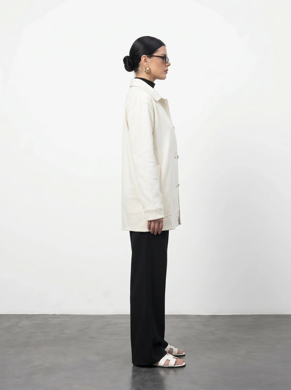 Ecru Oversized Fleece Shirt Jacket | Montivo Pakistan