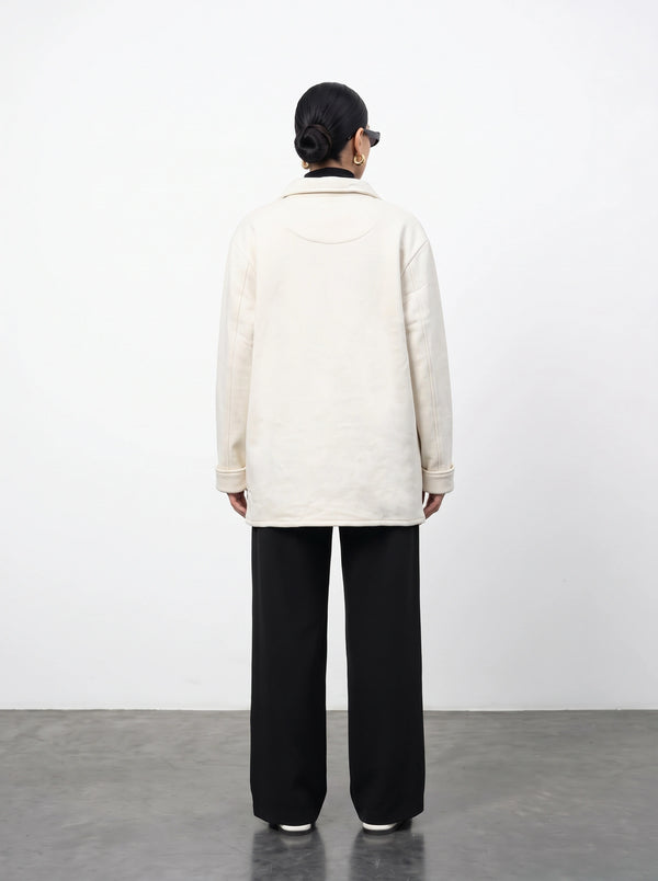 Ecru Oversized Fleece Shirt Jacket | Montivo Pakistan