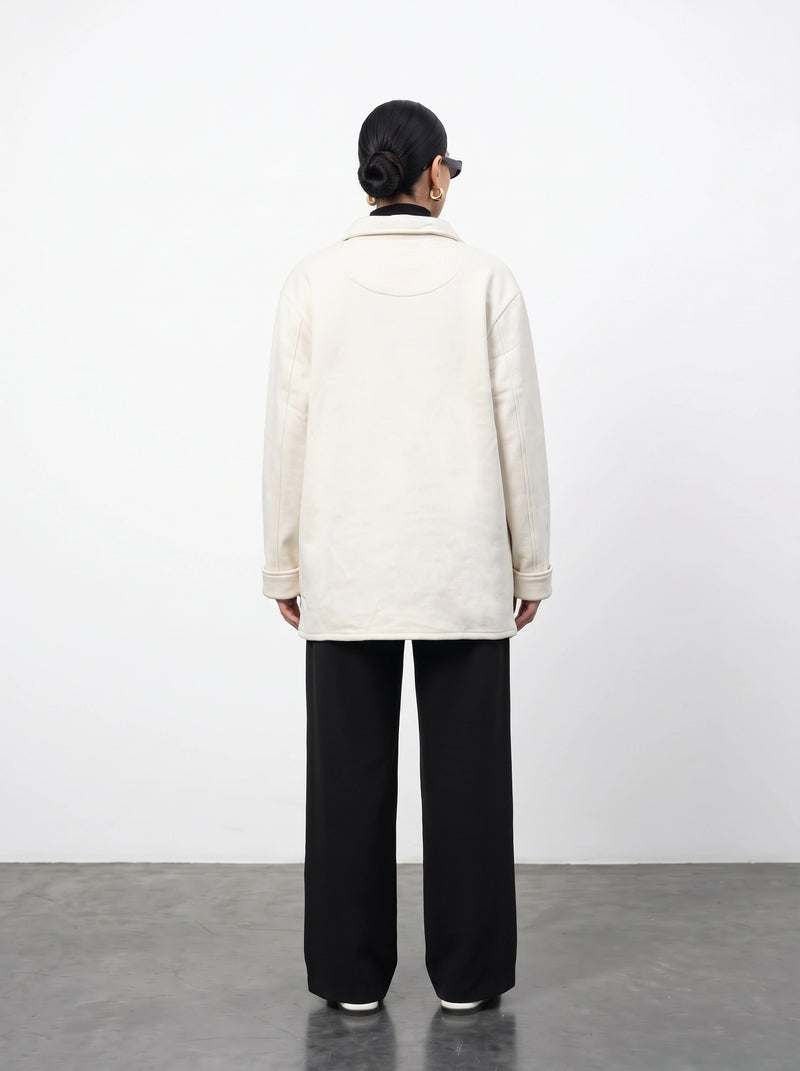 Ecru Oversized Fleece Shirt Jacket | Montivo Pakistan