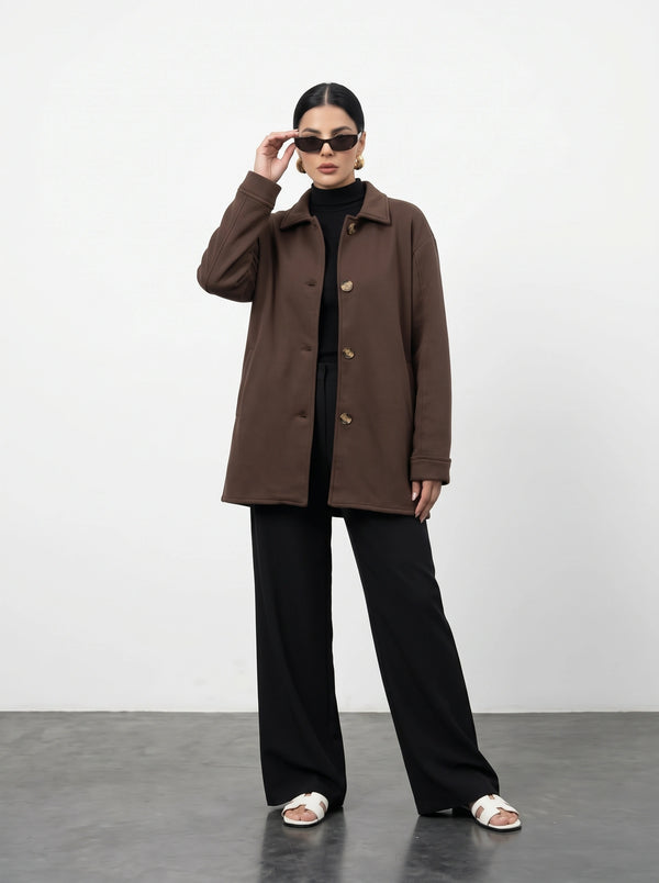 Brown Oversized Fleece Shirt Jacket | Montivo Pakistan