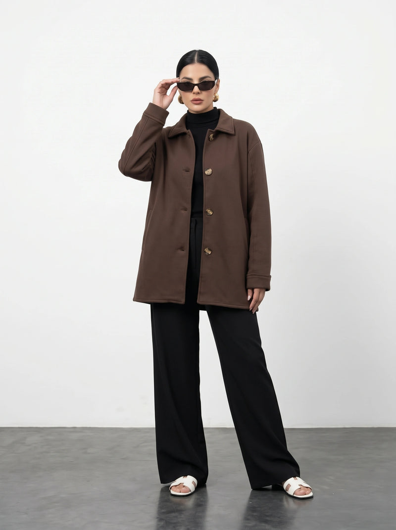 Brown Oversized Fleece Shirt Jacket | Montivo Pakistan