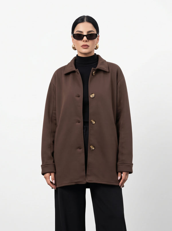 Brown Oversized Fleece Shirt Jacket | Montivo Pakistan