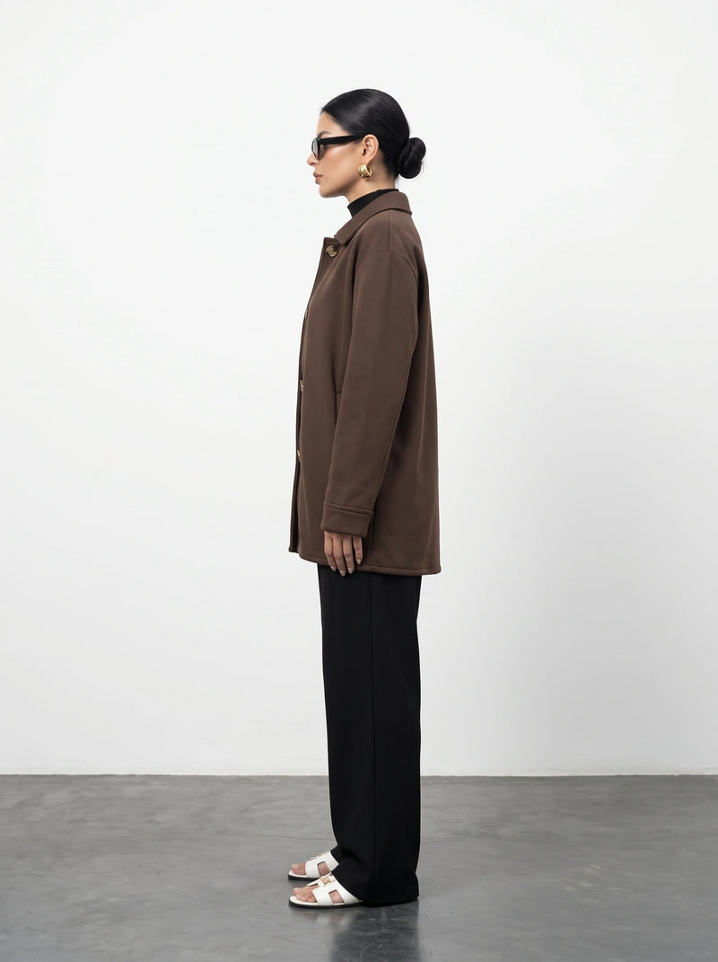 Brown Oversized Fleece Shirt Jacket | Montivo Pakistan