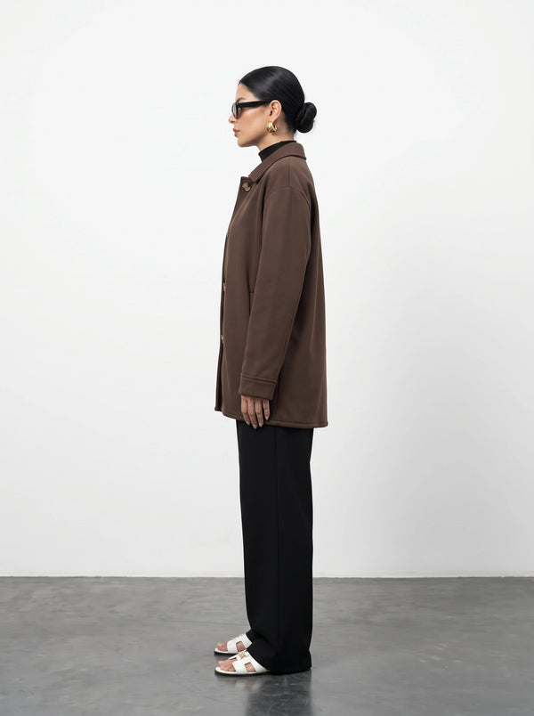 Brown Oversized Fleece Shirt Jacket | Montivo Pakistan
