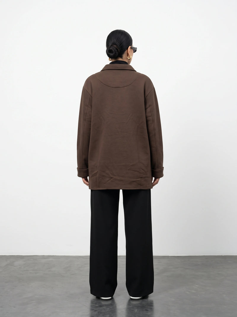 Brown Oversized Fleece Shirt Jacket | Montivo Pakistan