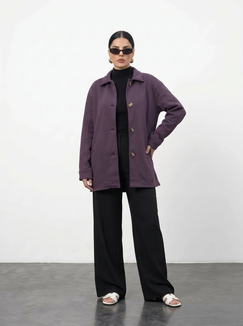Dark Purple Oversized Fleece Shirt Jacket | Montivo Pakistan