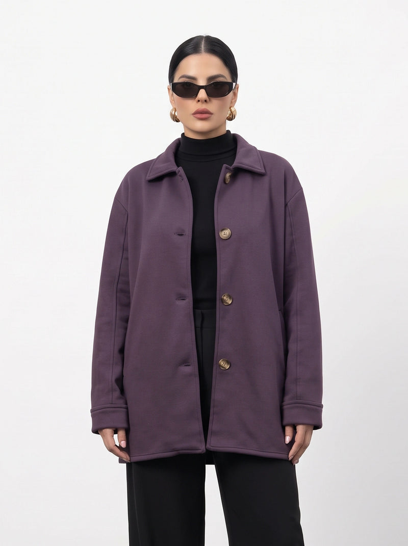 Dark Purple Oversized Fleece Shirt Jacket | Montivo Pakistan