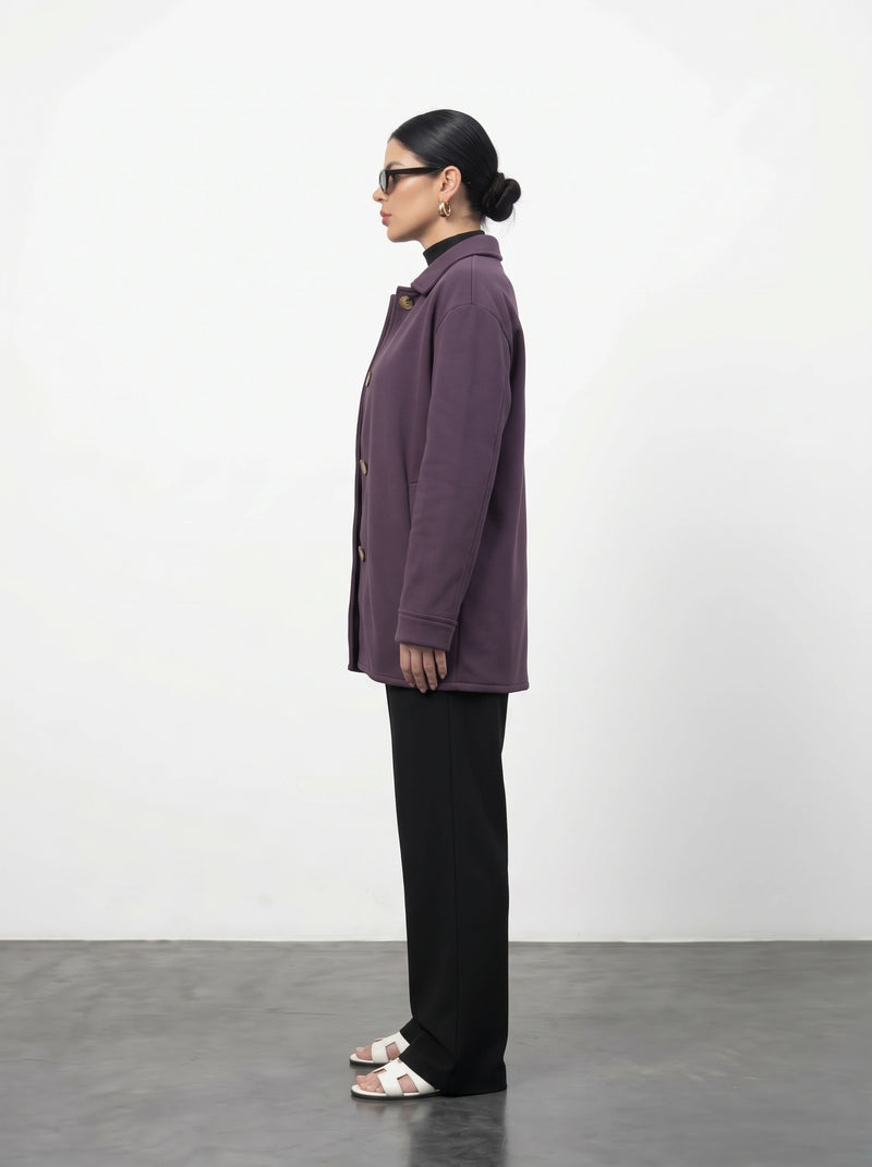 Dark Purple Oversized Fleece Shirt Jacket | Montivo Pakistan