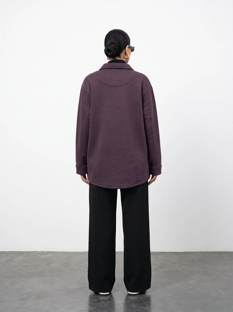 Dark Purple Oversized Fleece Shirt Jacket | Montivo Pakistan