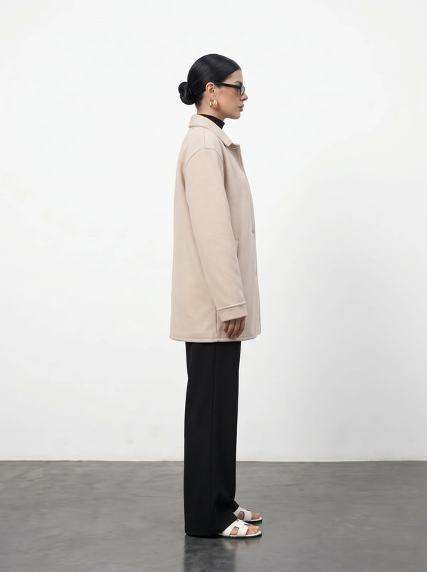 Beige Oversized Fleece Shirt Jacket | Montivo Pakistan