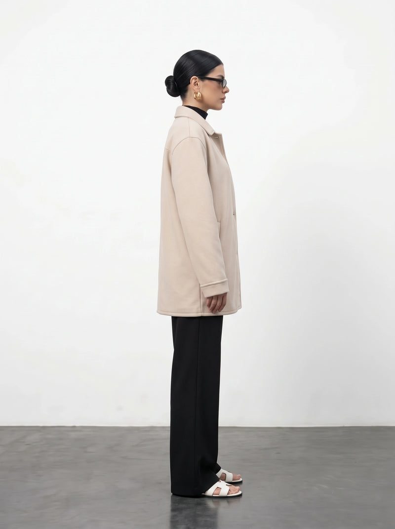 Beige Oversized Fleece Shirt Jacket | Montivo Pakistan