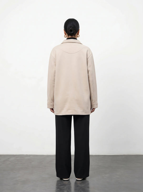 Beige Oversized Fleece Shirt Jacket | Montivo Pakistan