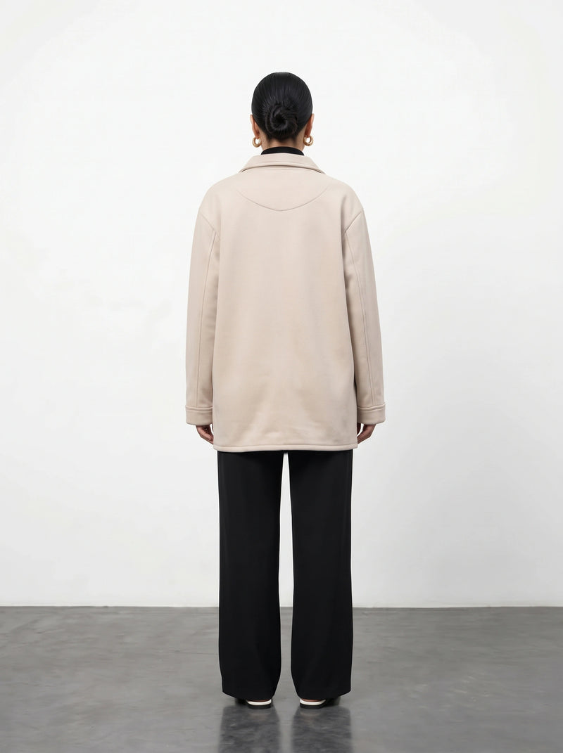 Beige Oversized Fleece Shirt Jacket | Montivo Pakistan
