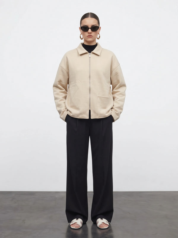 Ecru Patch Pocket Zip Jacket | Montivo Pakistan