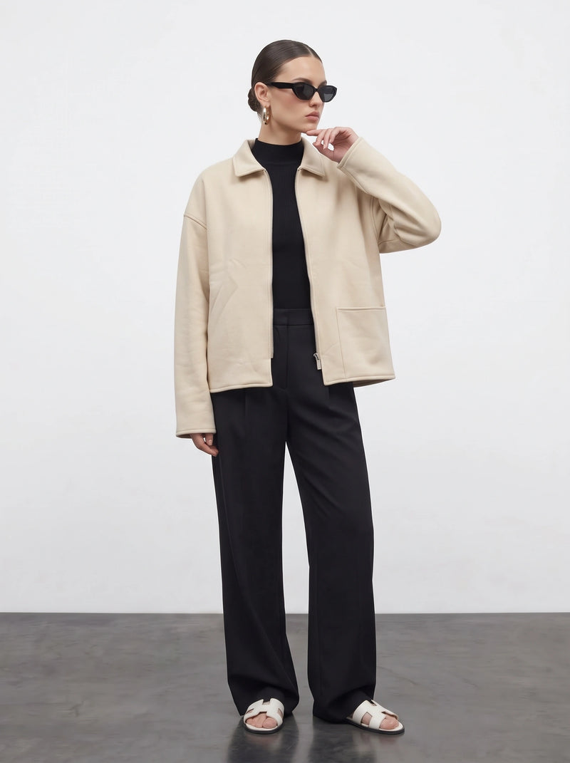 Ecru Patch Pocket Zip Jacket | Montivo Pakistan