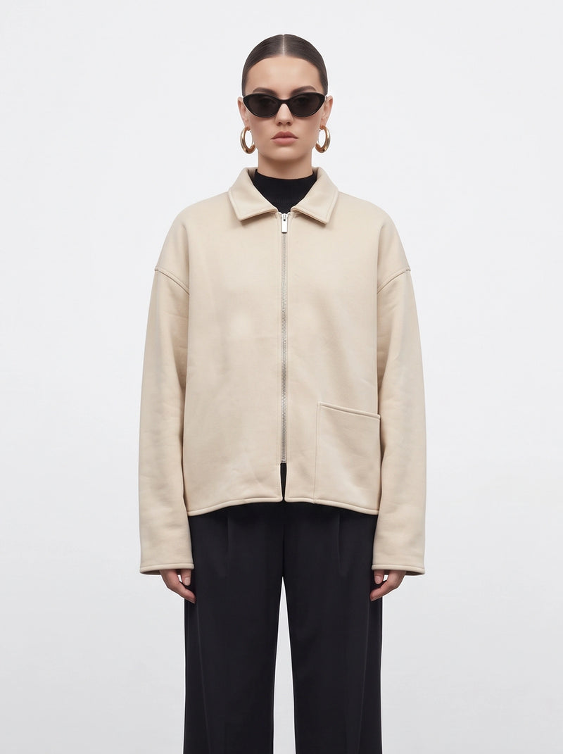 Ecru Patch Pocket Zip Jacket | Montivo Pakistan