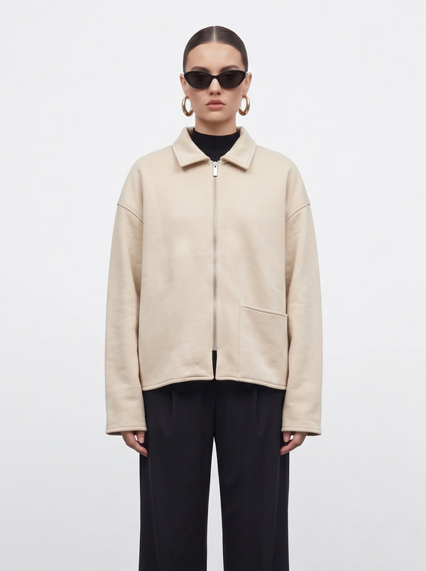 Ecru Patch Pocket Zip Jacket | Montivo Pakistan