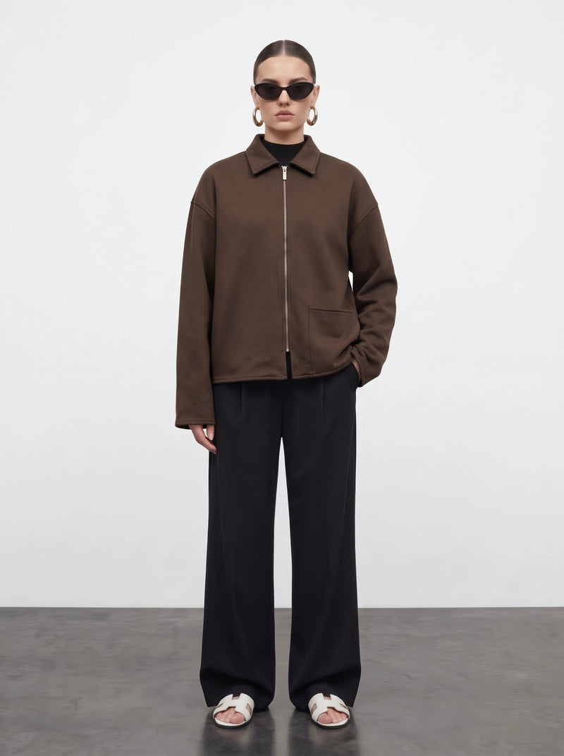 Chocolate Brown Patch Pocket Zip Jacket | Montivo Pakistan
