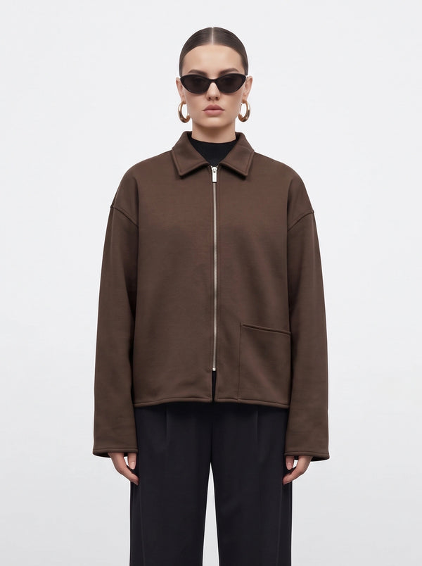 Chocolate Brown Patch Pocket Zip Jacket | Montivo Pakistan