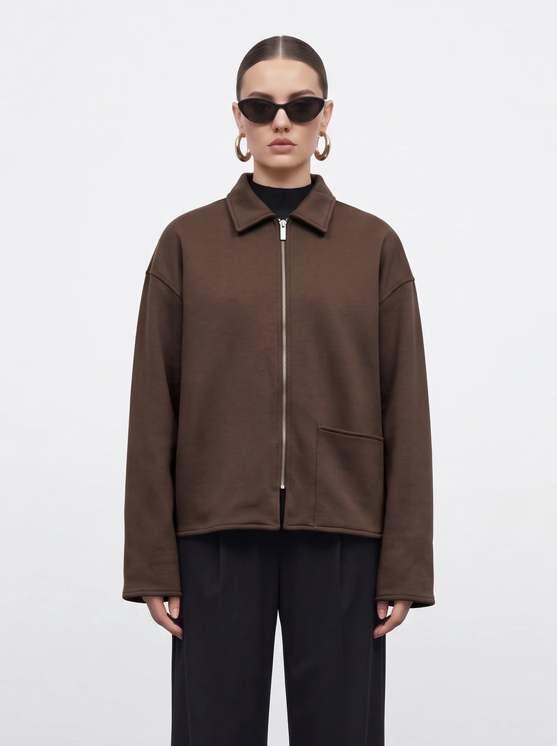 Chocolate Brown Patch Pocket Zip Jacket | Montivo Pakistan