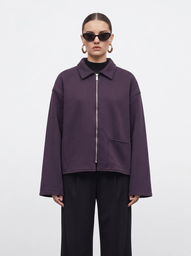 Dark Purple Patch Pocket Zip Jacket | Montivo Pakistan