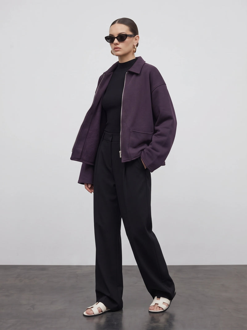 Dark Purple Patch Pocket Zip Jacket | Montivo Pakistan