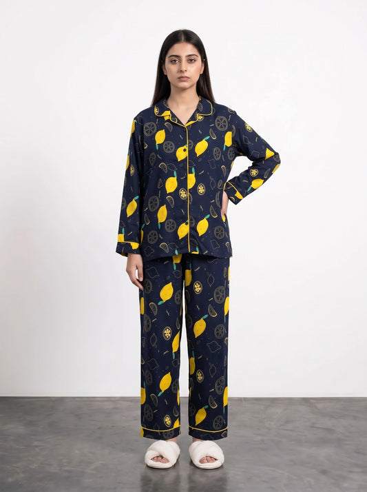 Blue Lemon Print PJ Set