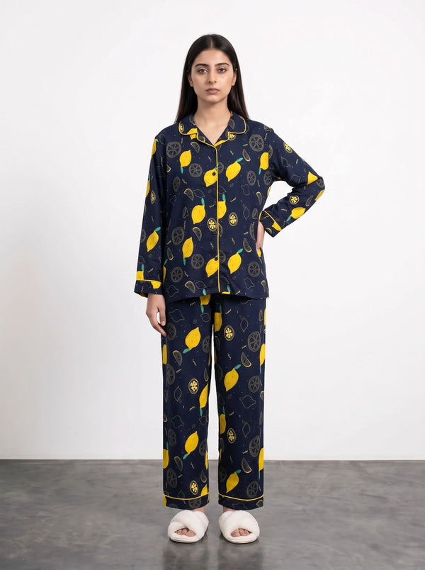 Blue Lemon Print PJ Set