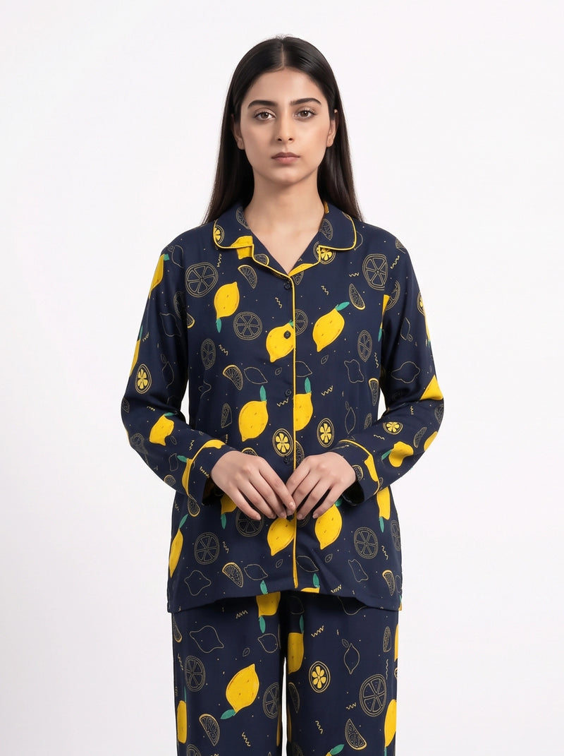 Blue Lemon Print PJ Set