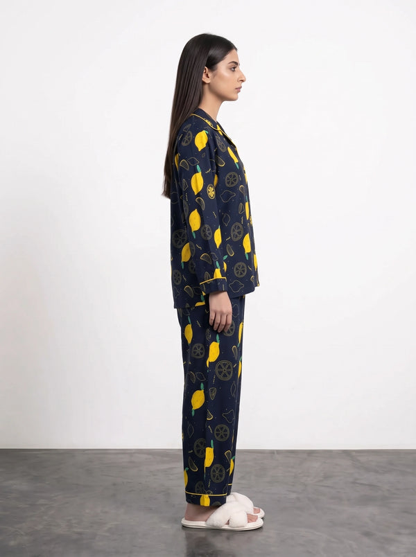 Blue Lemon Print PJ Set