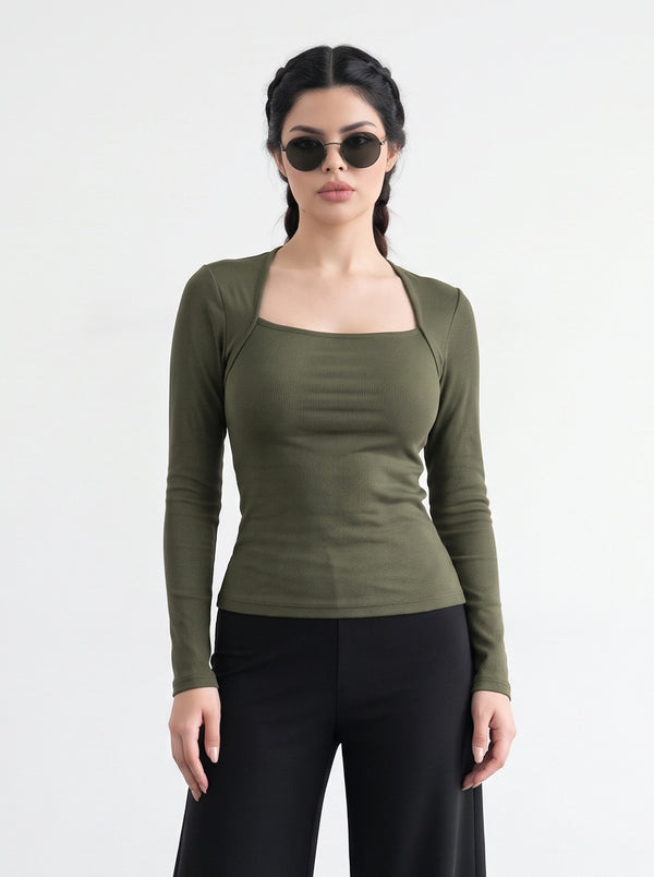 Olive Green Swan Neck Top | Montivo Pakistan