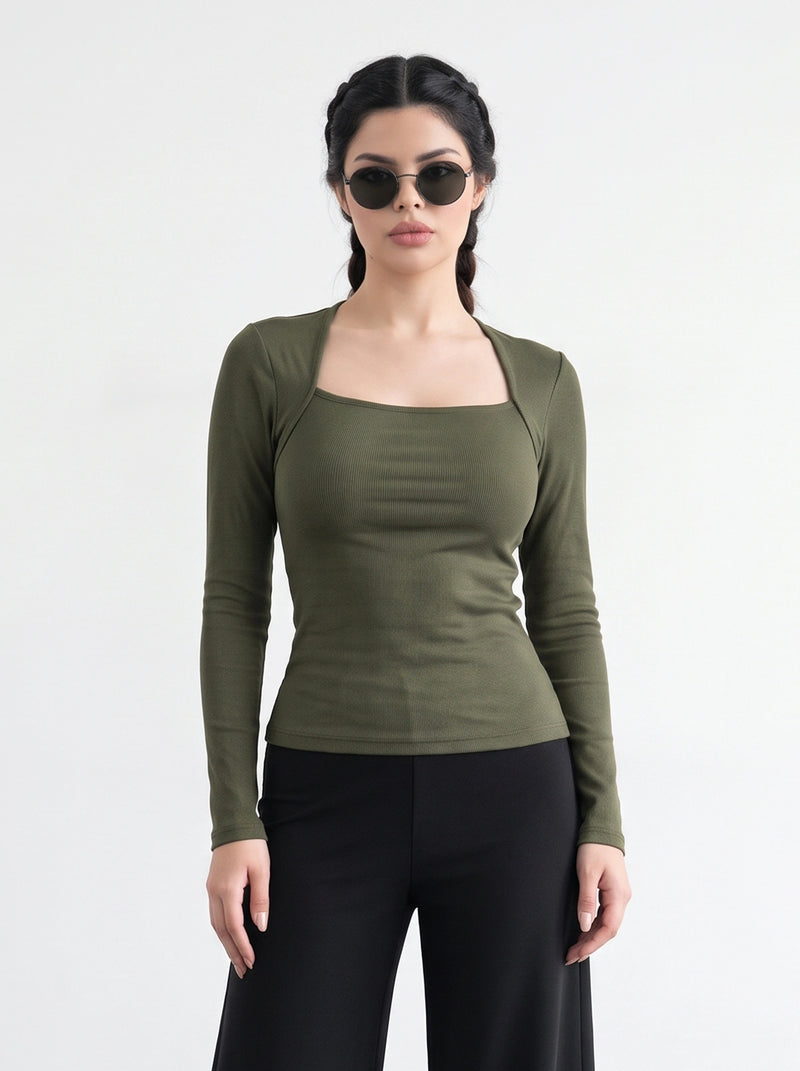 Olive Green Swan Neck Top | Montivo Pakistan