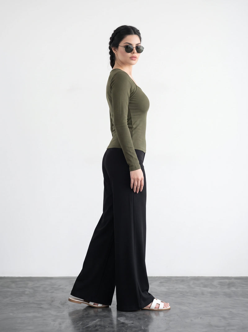 Olive Green Swan Neck Top | Montivo Pakistan