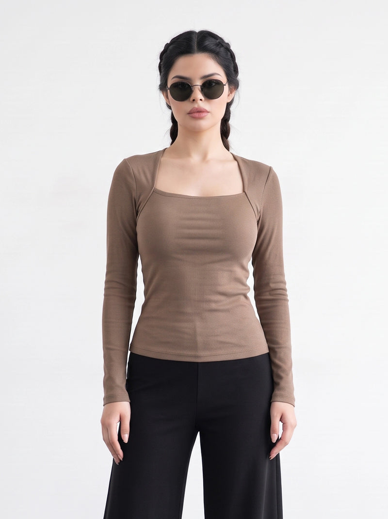 Coffee Swan Neck Top