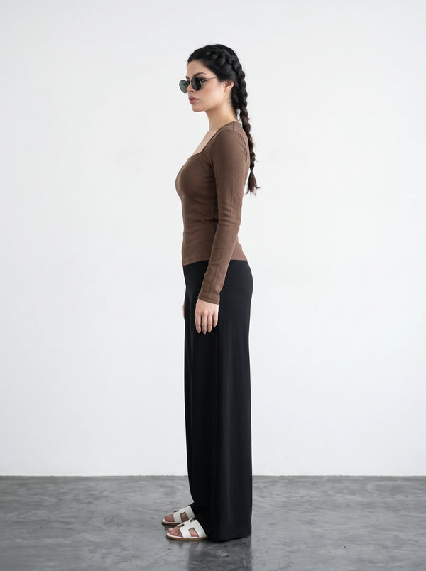 Brown Swan Neck Top