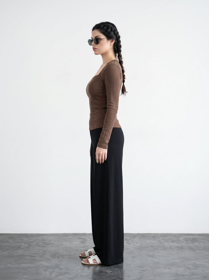 Brown Swan Neck Top