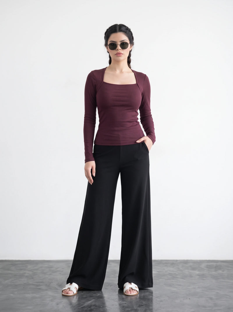 Burgundy Swan Neck Top | Montivo Pakistan