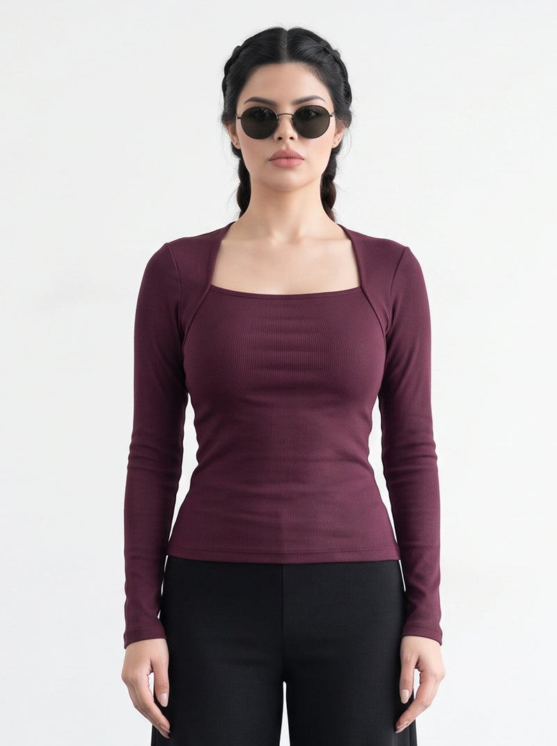 Burgundy Swan Neck Top | Montivo Pakistan