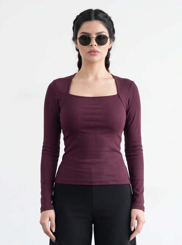 Burgundy Swan Neck Top