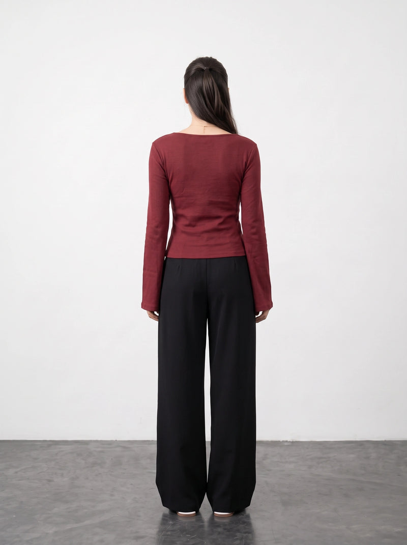 Wine Broad Neck Flare Sleeves Top | Montivo Pakistan