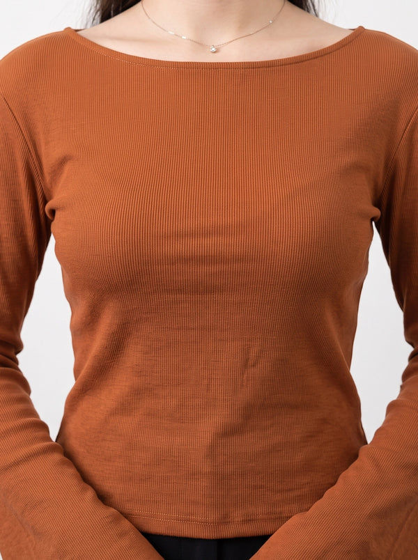 Rust Broad Neck Flare Sleeves Top