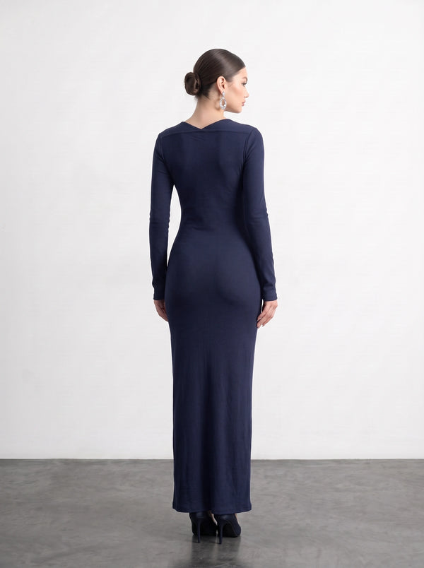 Blue Swan Neck Ribbed Dress