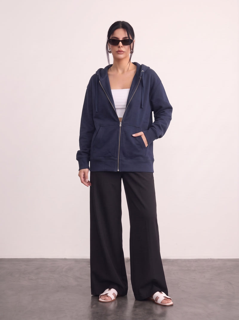 Navy Blue Zipper Oversized Hoodie | Montivo Pakistan