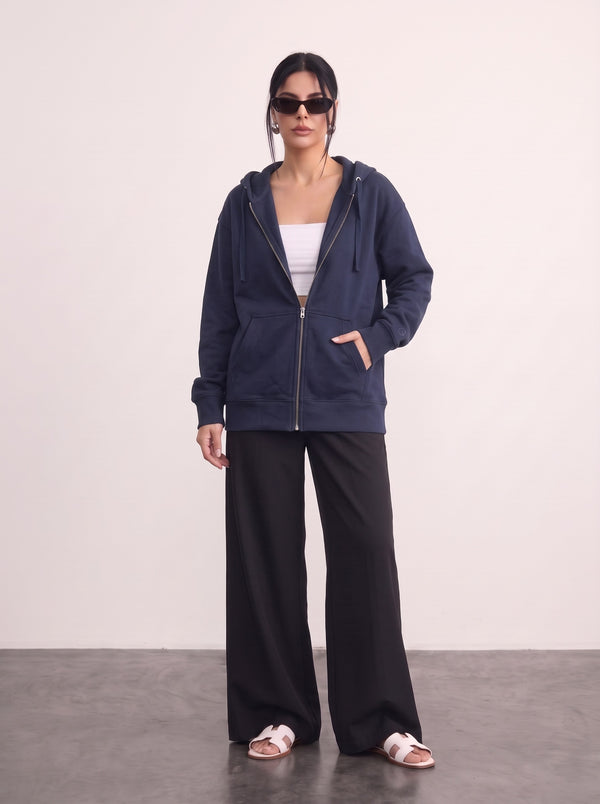 Navy Blue Zipper Oversized Hoodie | Montivo Pakistan