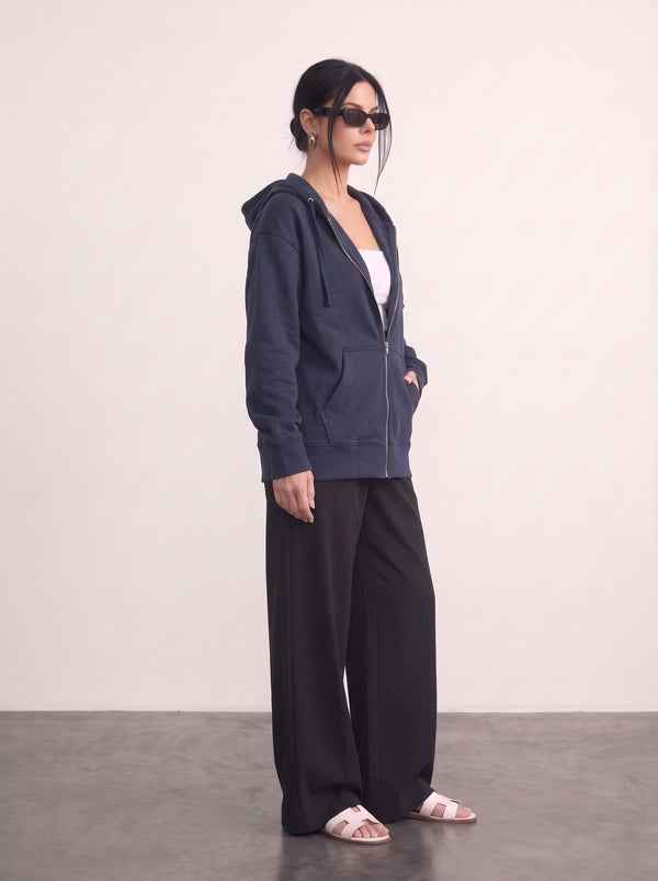 Navy Blue Zipper Oversized Hoodie | Montivo Pakistan